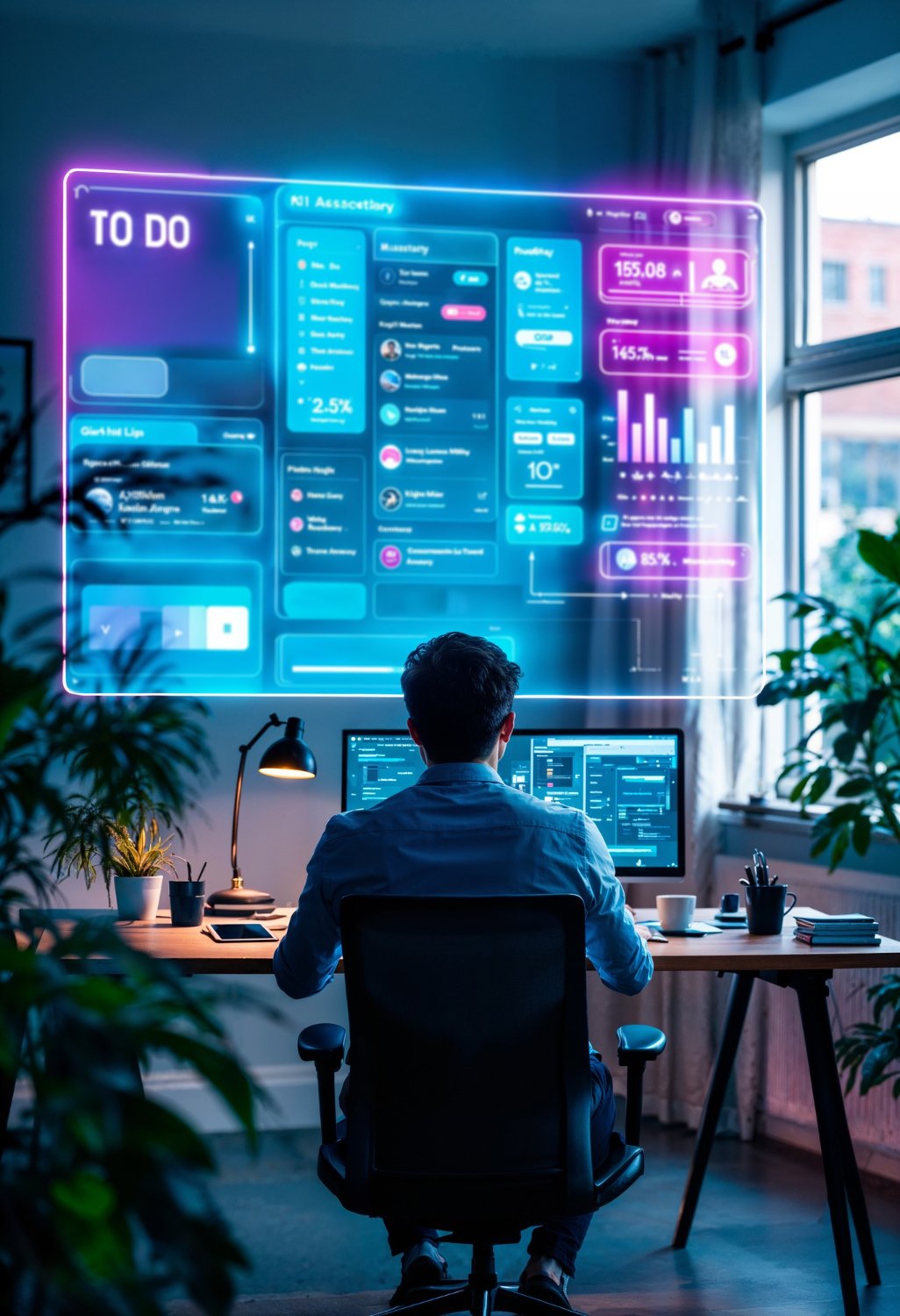 Digital environment scene representing web development and technology