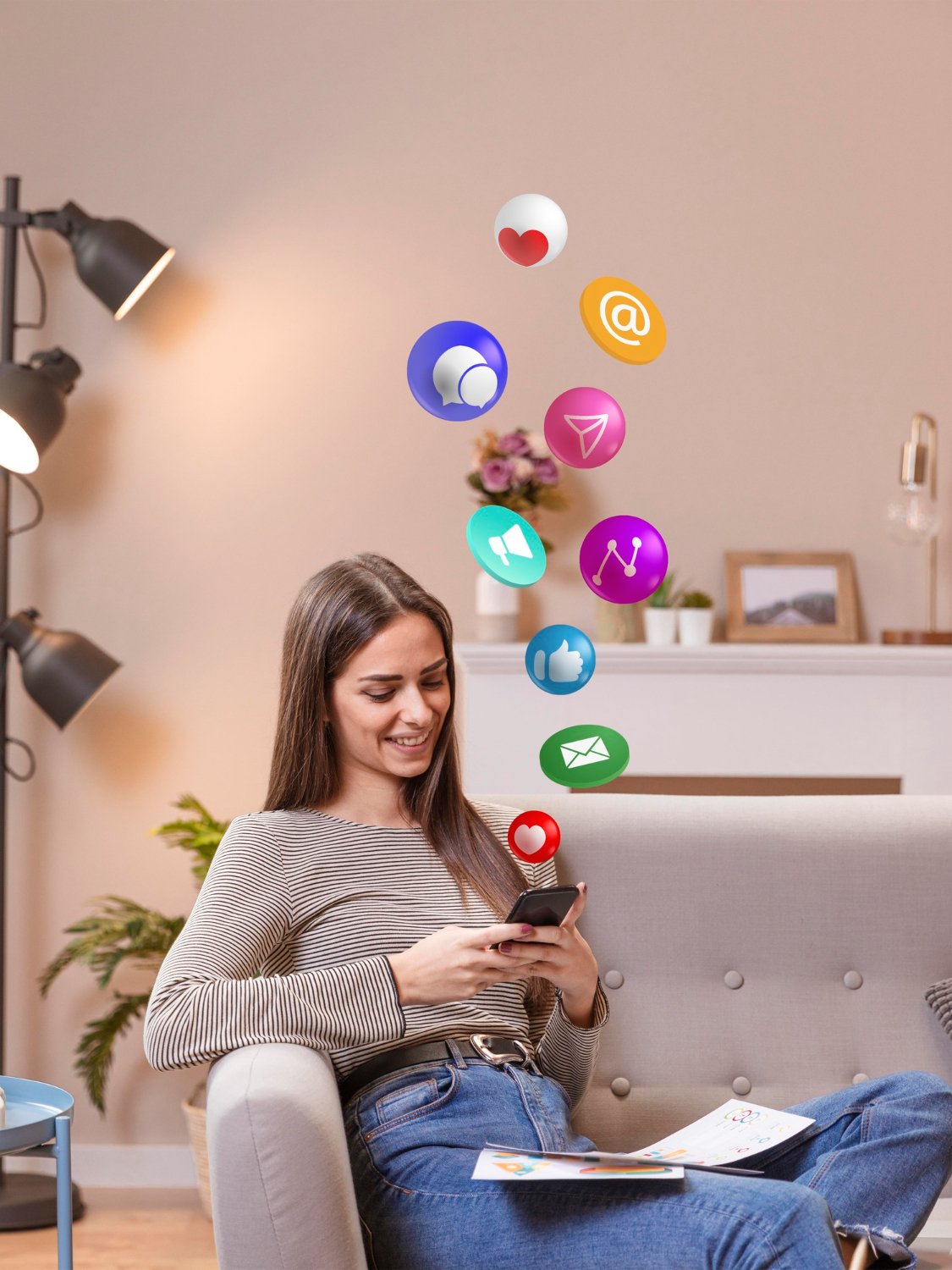 facebook marketing concept with mobile apps and social media icons