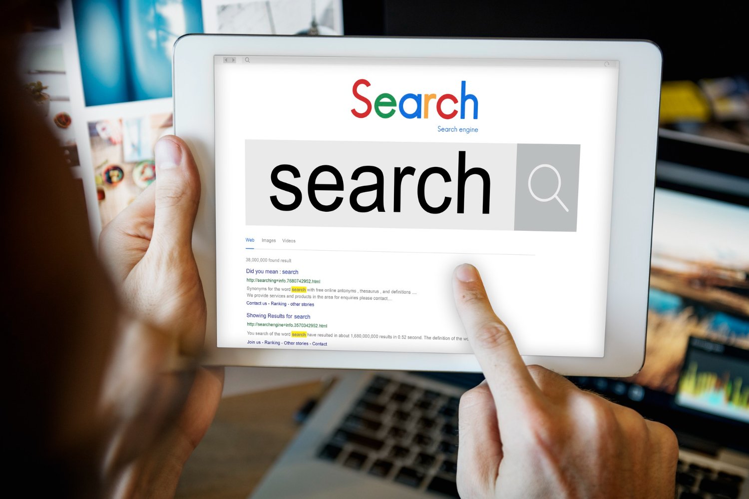 Online search and SEO research on digital tablet